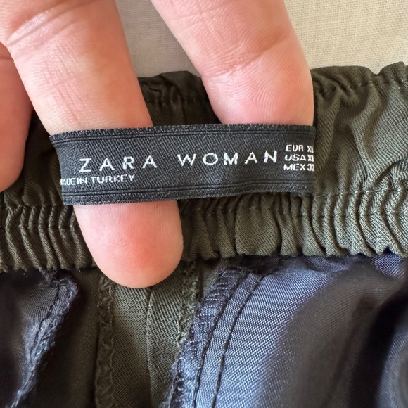 Zara Woman Lightweight Viscose X-Large Capris Army Green Comfort Waist Festival - Picture 2 of 14